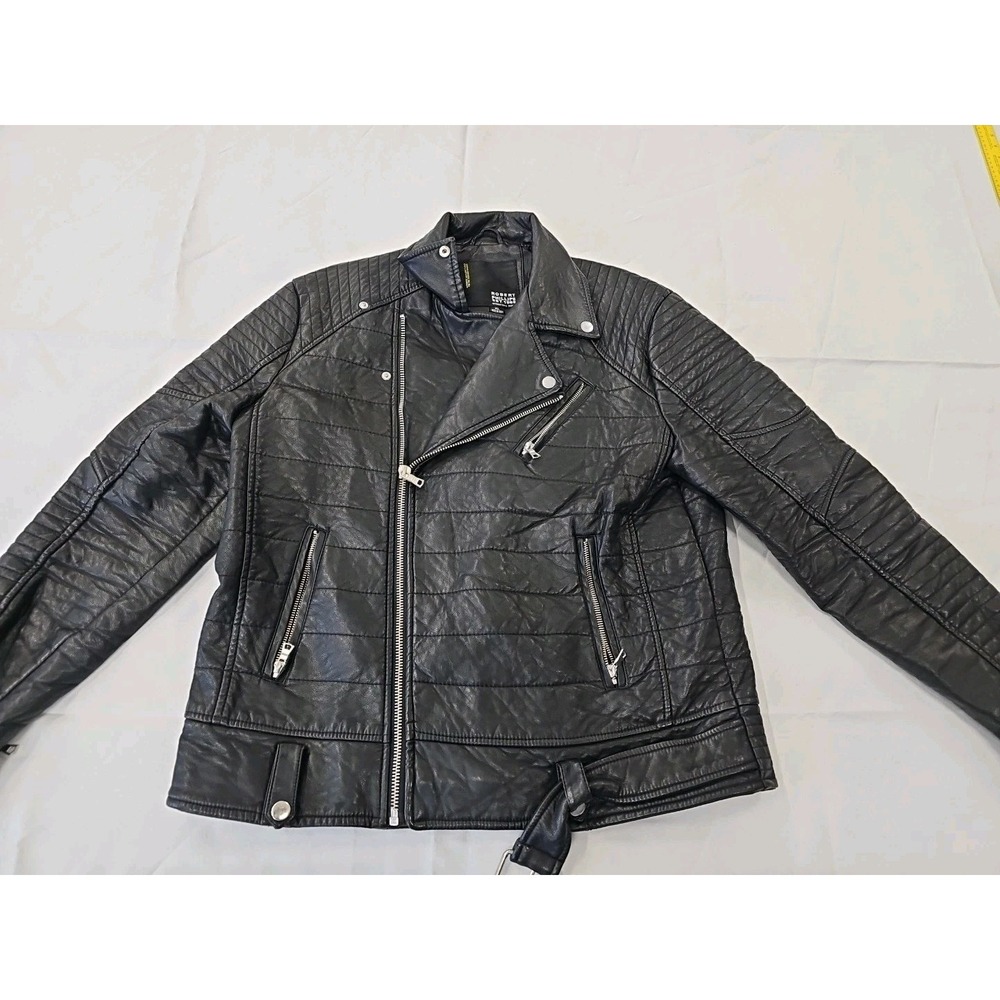 Robert Phillipe Mens Faux Leather Full Zip Black Moto Jacket Size XL